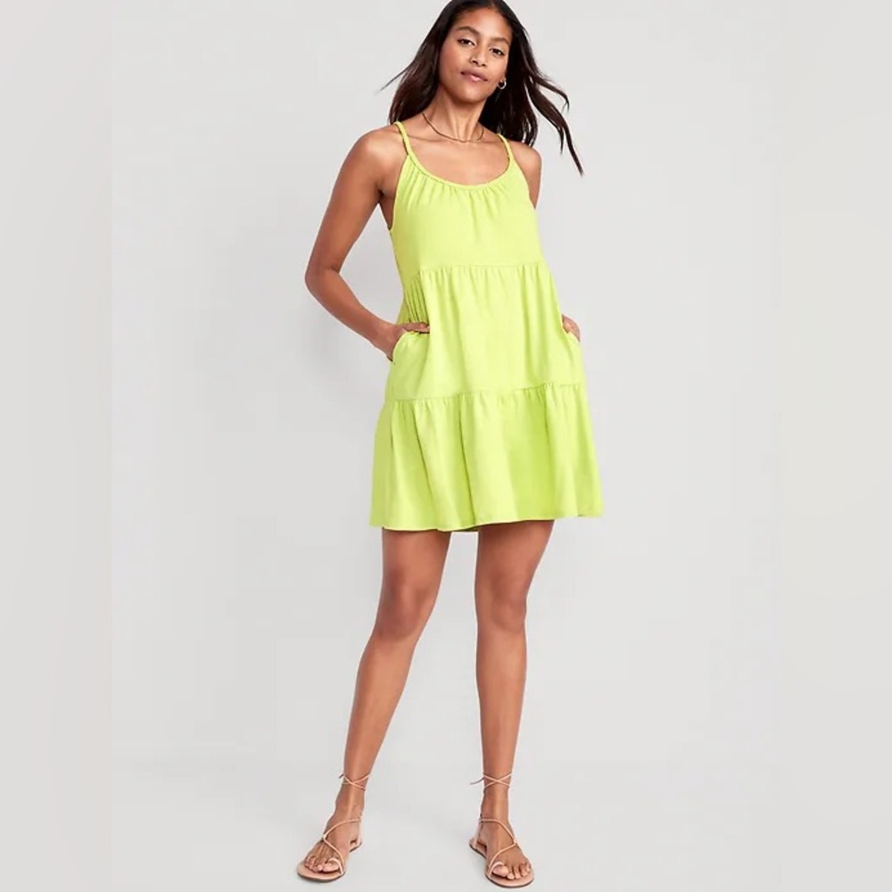 Old Navy Braided-Strap Tiered Mini Swing Dress in Lemon Lime